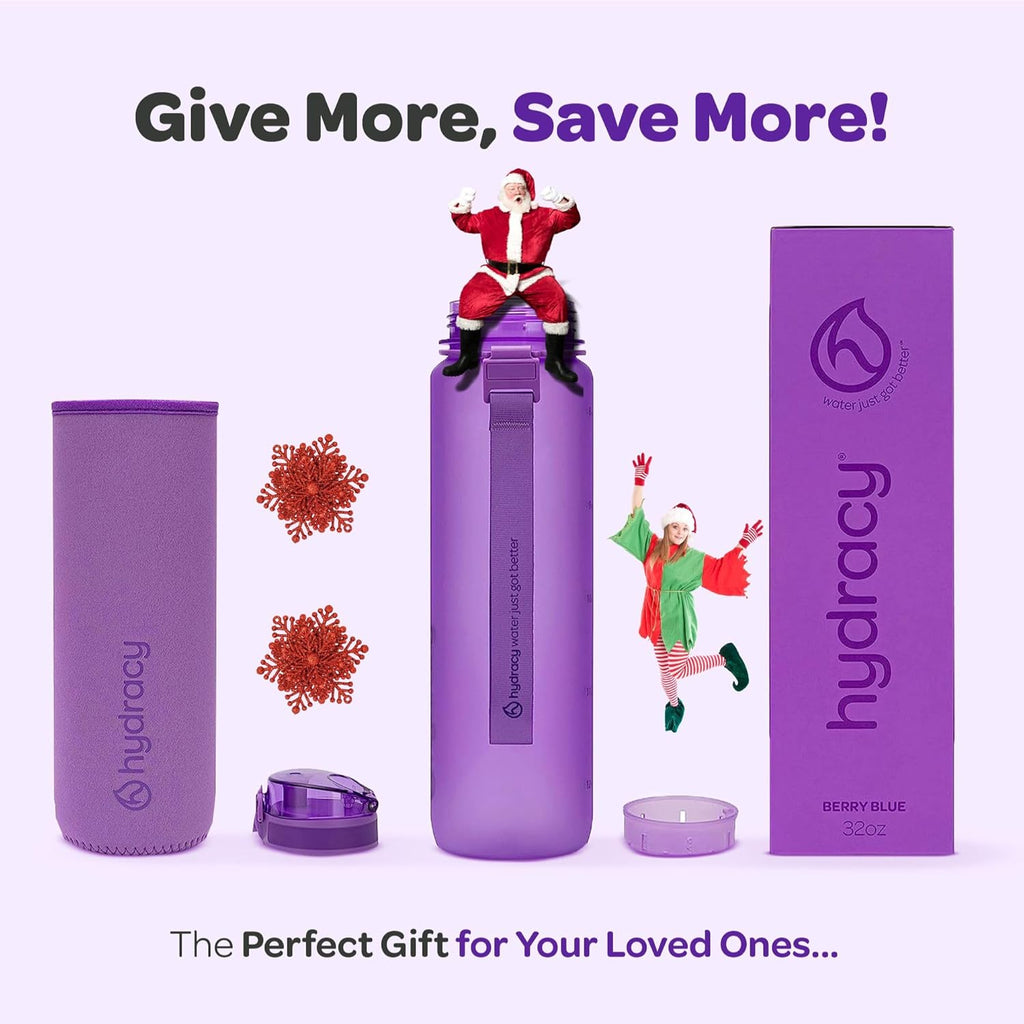 Hydracy Water Bottle with Time Marker -Large BPA Free Water Bottle & No Sweat Sleeve -Leak Proof Gym Bottle with Fruit Infuser Strainer & Times to Drink -Ideal for Fitness Sports & Outdoors