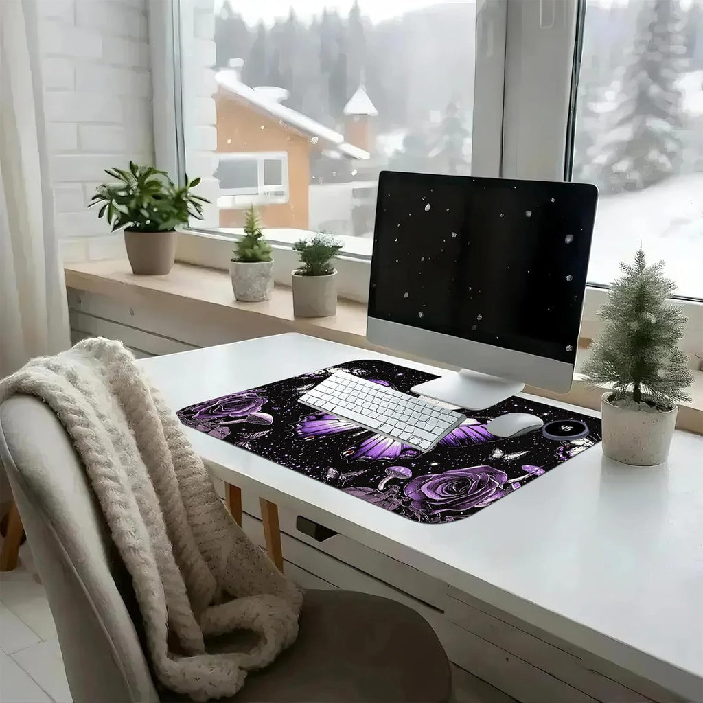 Heated Mouse Pad with 3 Temperature Settings(104°F–122°F),Large 24x14.2 Inch PU Leather Heated Desk Mat,Waterproof Warming Pad for Office,Gaming & Cold Hands Relief,Purple Butterfly Flower
