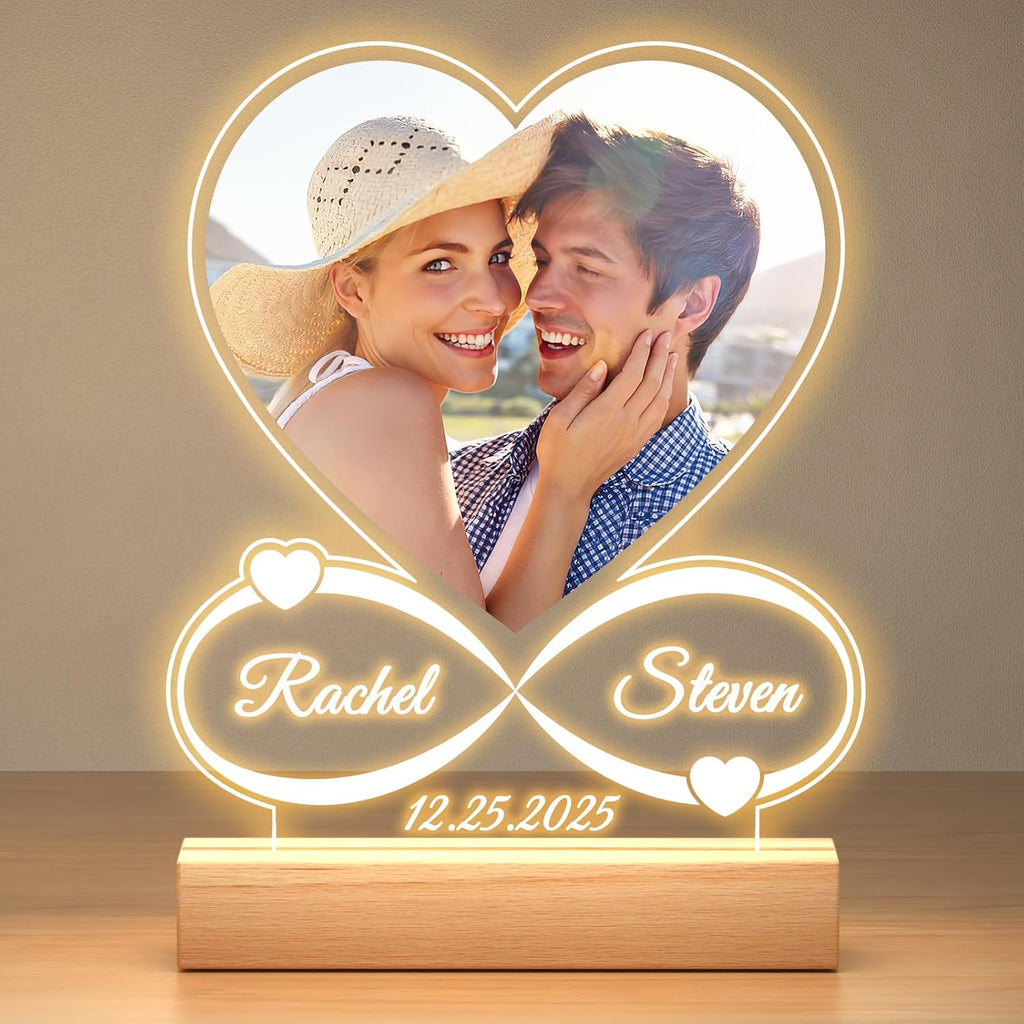 Custom Picture Frames with Photo, Custom Photo Frame with Night Light, Personalized Picture Frame, Personalized Anniversary Valentines Day Gifts for Women Men Him Her Girlfriend Boyfriend Couple Wife