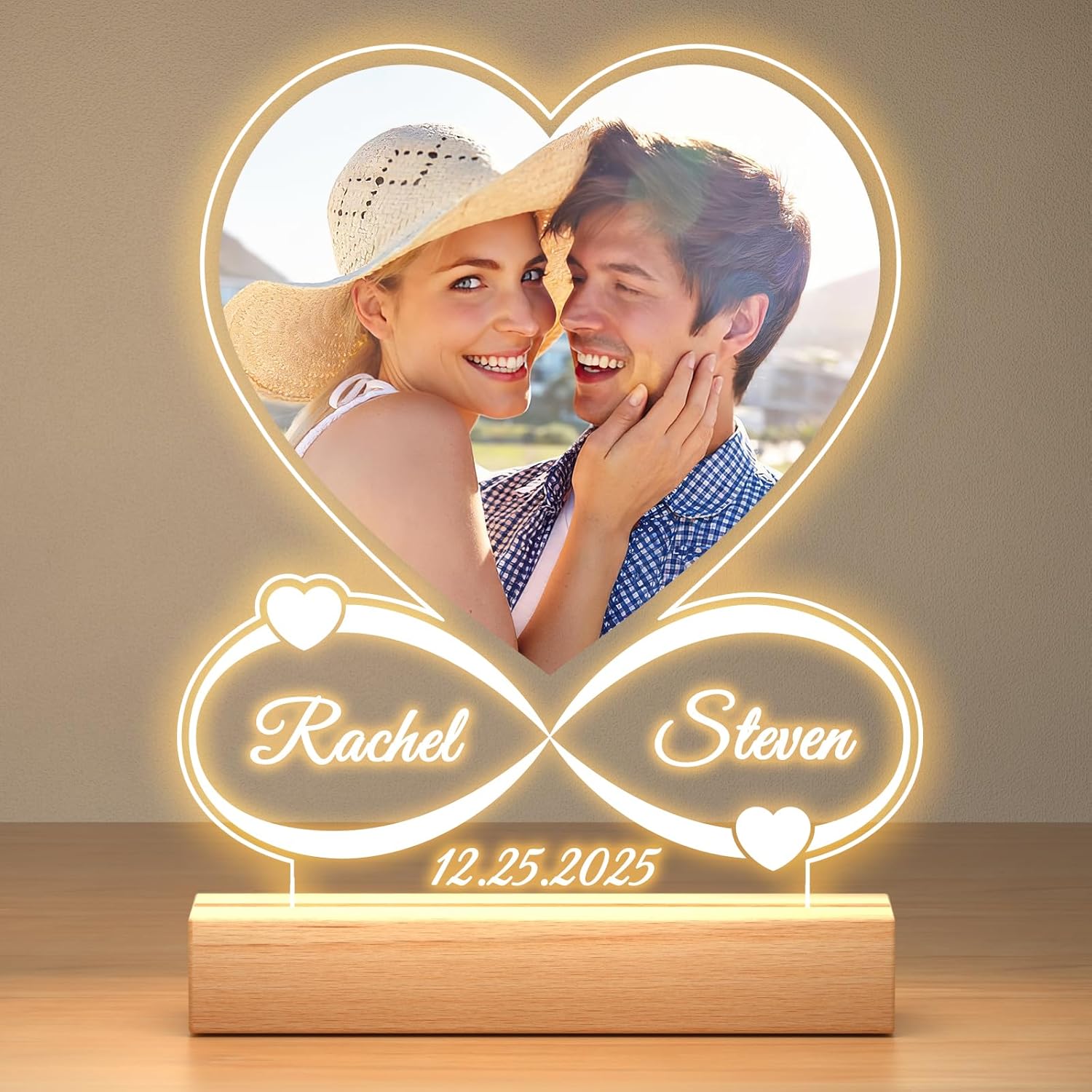 Custom Picture Frames with Photo, Custom Photo Frame with Night Light, Personalized Picture Frame, Personalized Anniversary Valentines Day Gifts for Women Men Him Her Girlfriend Boyfriend Couple Wife