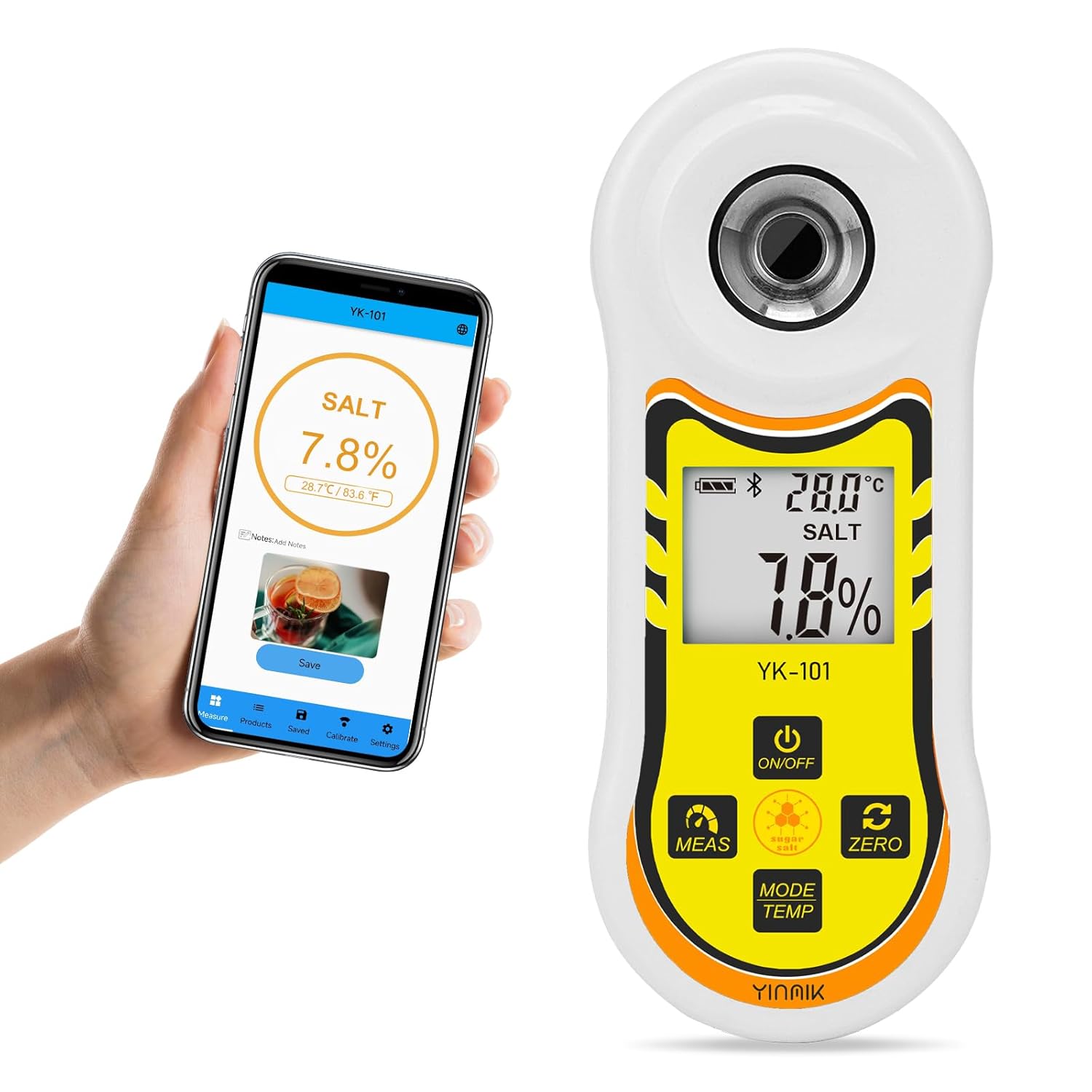 Smart Refractometer Brix Salt Meter, Brix Refractometer & Salinity Tester with ATC, Hand-Held Salinity Meter 0-24% for Food,sauces and Aquarium, Brix Sugar Refractometer 0-60% for Fruit,Drinks,Coffee