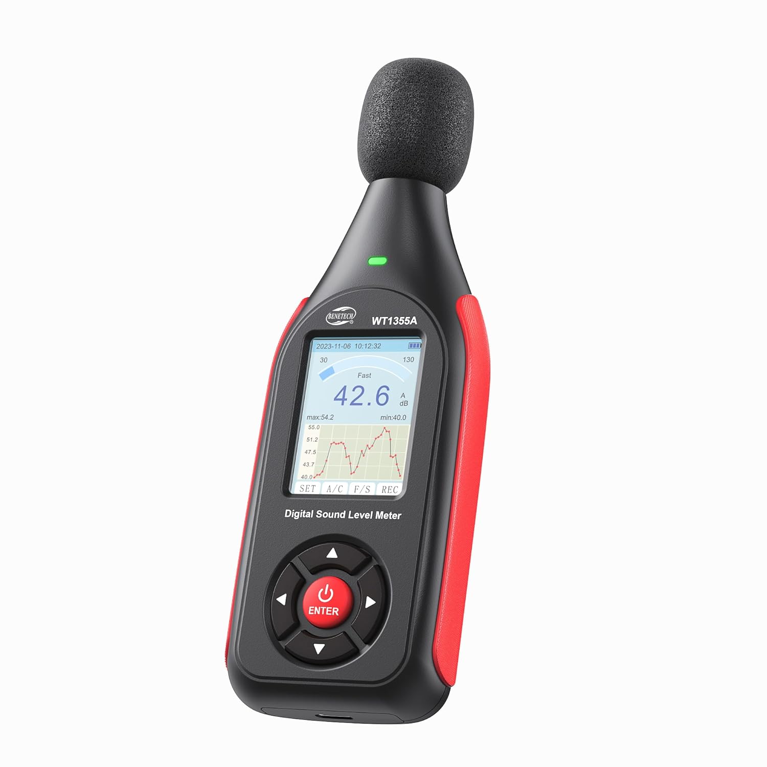 Decibel Meter, Sound & Noise Decibel Level Reader Monitor, SPL Meter 30dB to 130dB(A) with Record, Visual Alarm, A/C Weighted, Rechargeable for Home, Classroom