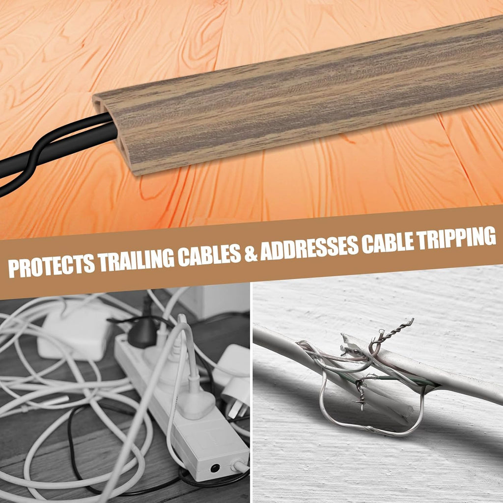 Floor Cord Cover Self Adhesive Cord Hider,10FT Cable Management, Extension Strip Protector for Wires, Prevent Cable Trips for Offices, Gyms, Exhibitions Cavity:0.51"(W) x0.3(H) Woodsmokedbrown