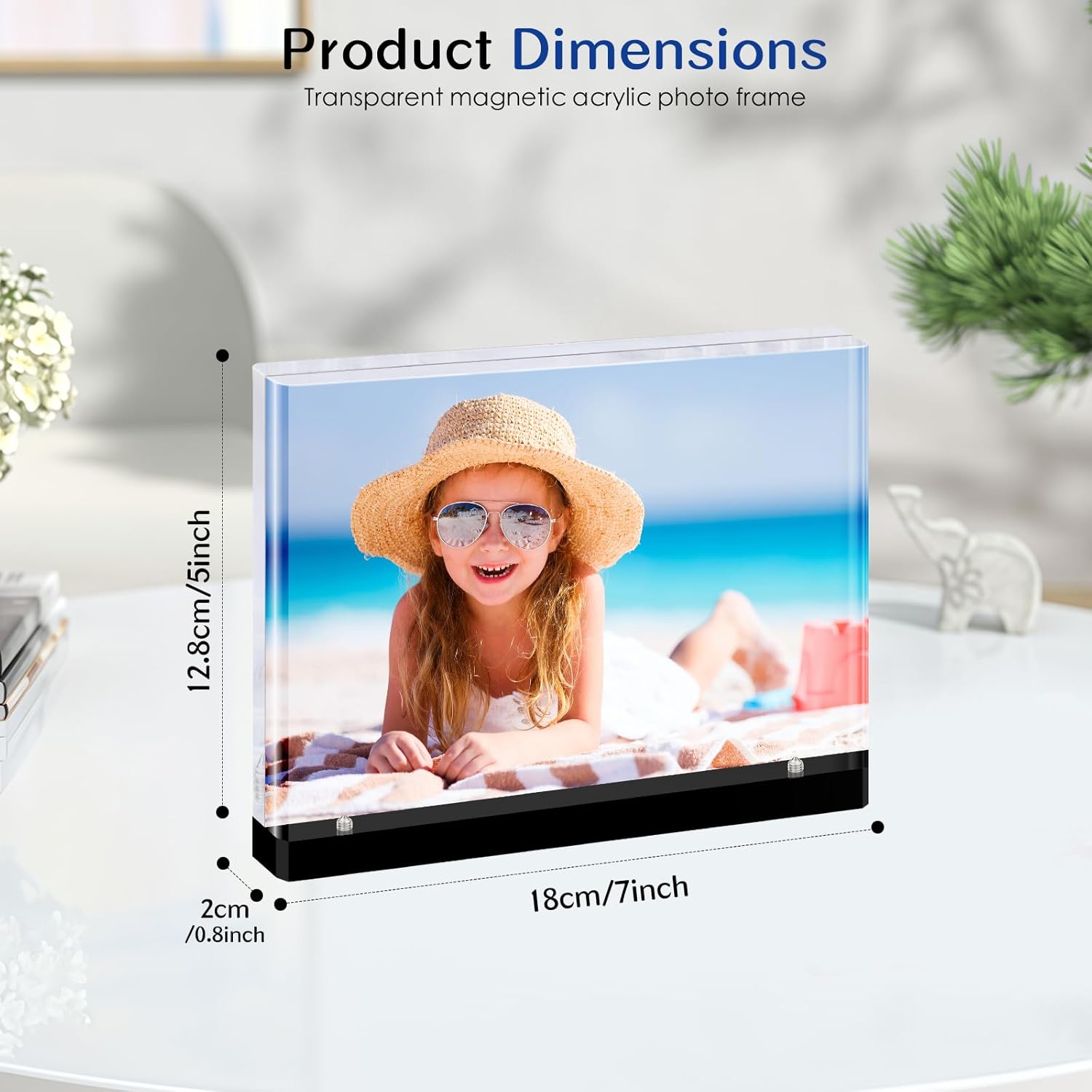 Magnetic Acrylic Picture Frames – Thick Double-Sided Clear Display, Black Base Decorative 5x7 Photo Frame for Home & Office Desktop (3-Pack, Horizontal)