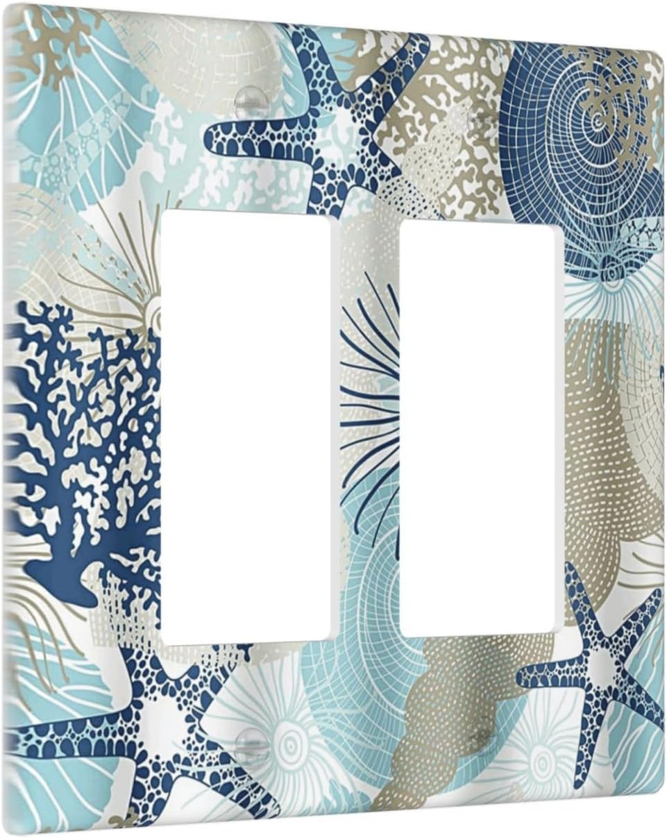Decorative Outlet Covers Blue Starfish Brown Coral Ocean 2 Gang Light Switch Cover Plate Double Rocker Wall Plates for Electrical Outlets Switch Plate Covers for Girlroom Home Decor