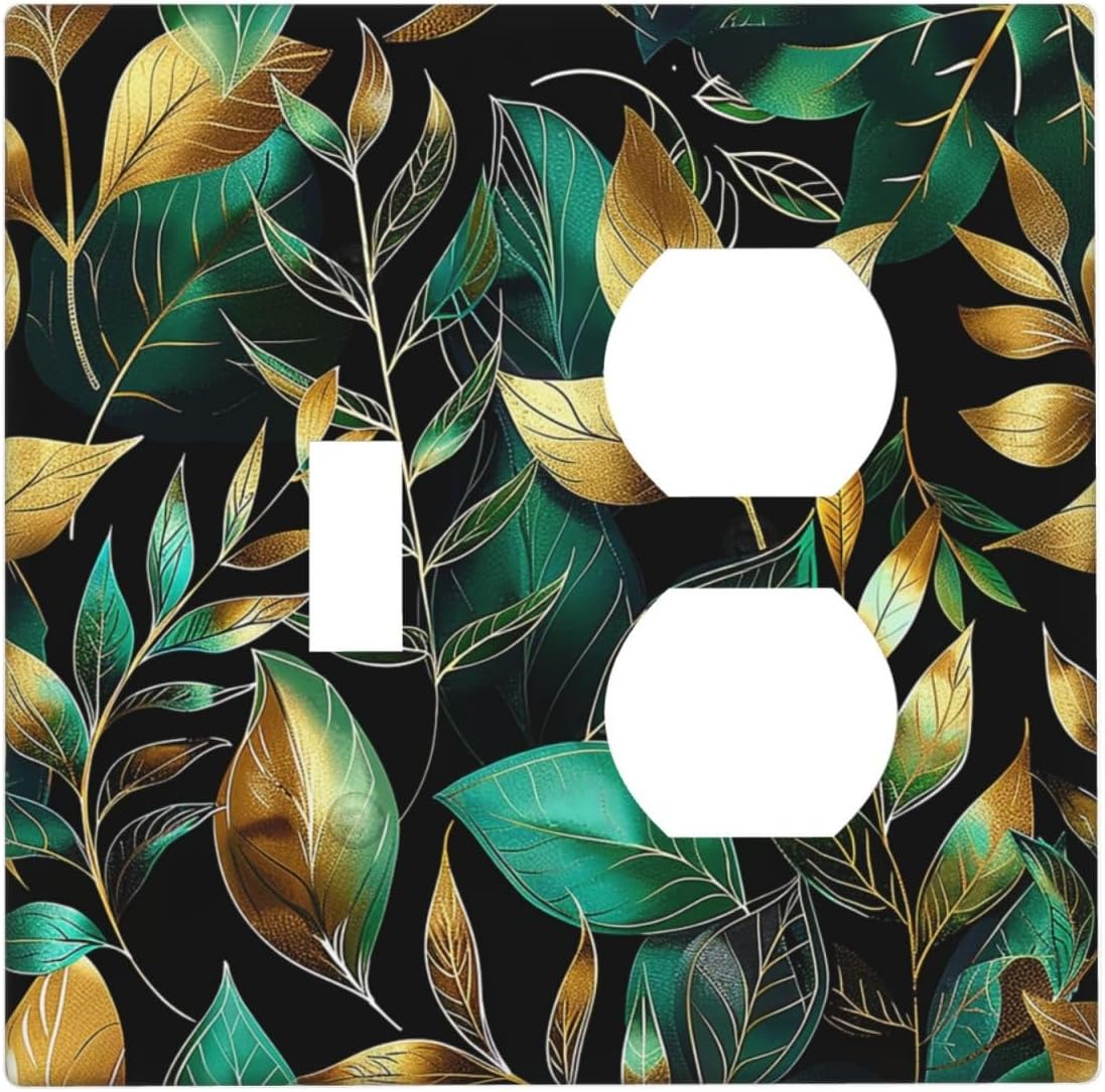 Wallplates Vintage Dark Green Vine Leaf Golden Plants 1 Toggle 1 Duplex Switch Plate Electrical GFCI Faceplate Decorative Light Switch Covers for Bed Room Cabin Decor