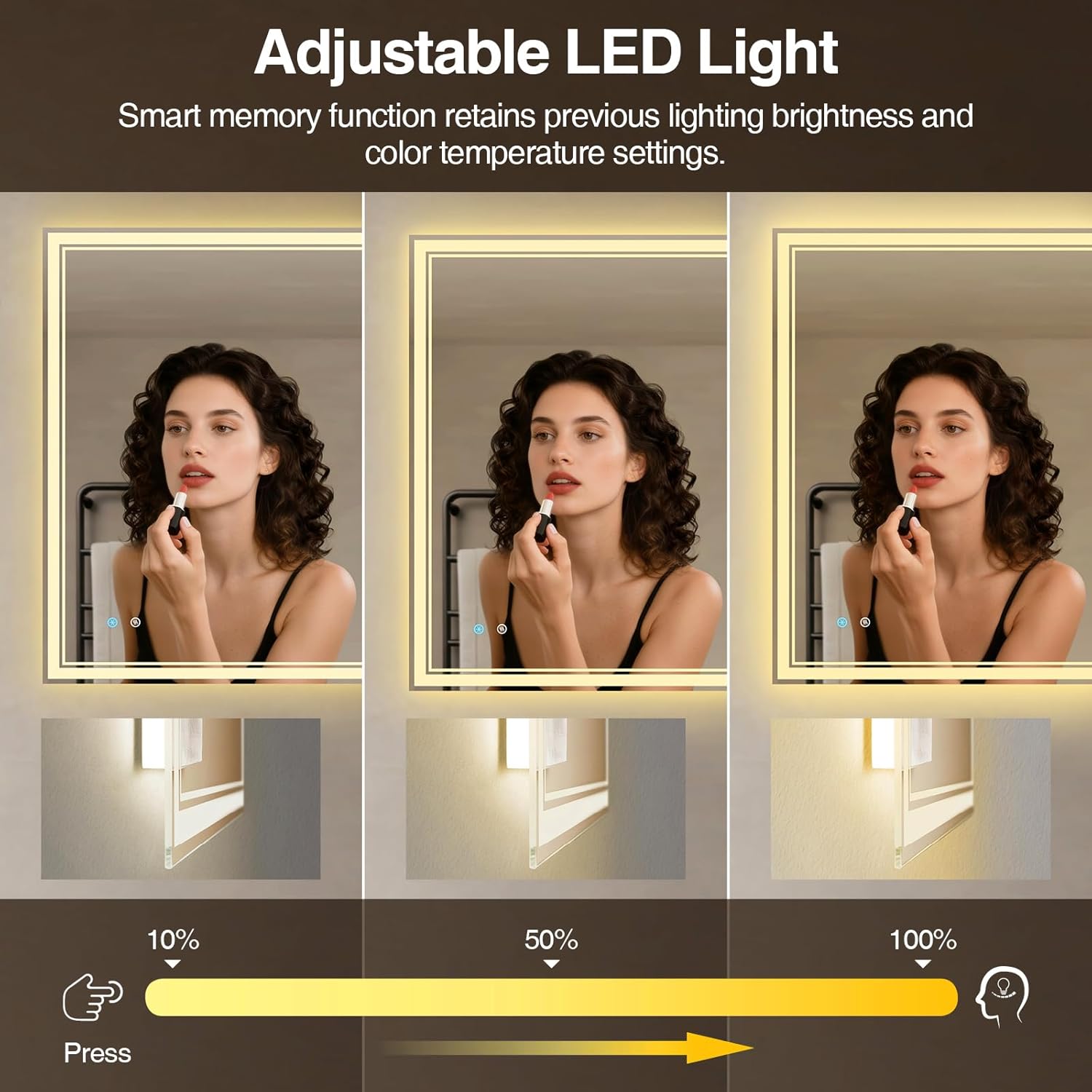 20"x28" LED Bathroom Mirror with Anti-Fog, Dimmable Backlit + Front Lit, 3 Colors LED Bathroom Vanity Mirror for Wall, Memory Function, Shatter-Proof Glass, ETL Listed(NHYJ5722D-NA)
