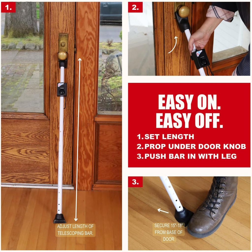Securityman Door Security Bar with Alarm (Detachable) - 120dB Siren Door Stopper Alarm - Adjustable Jammer & Patio Bar - Strong, Withstands 400lbs - Home Protection