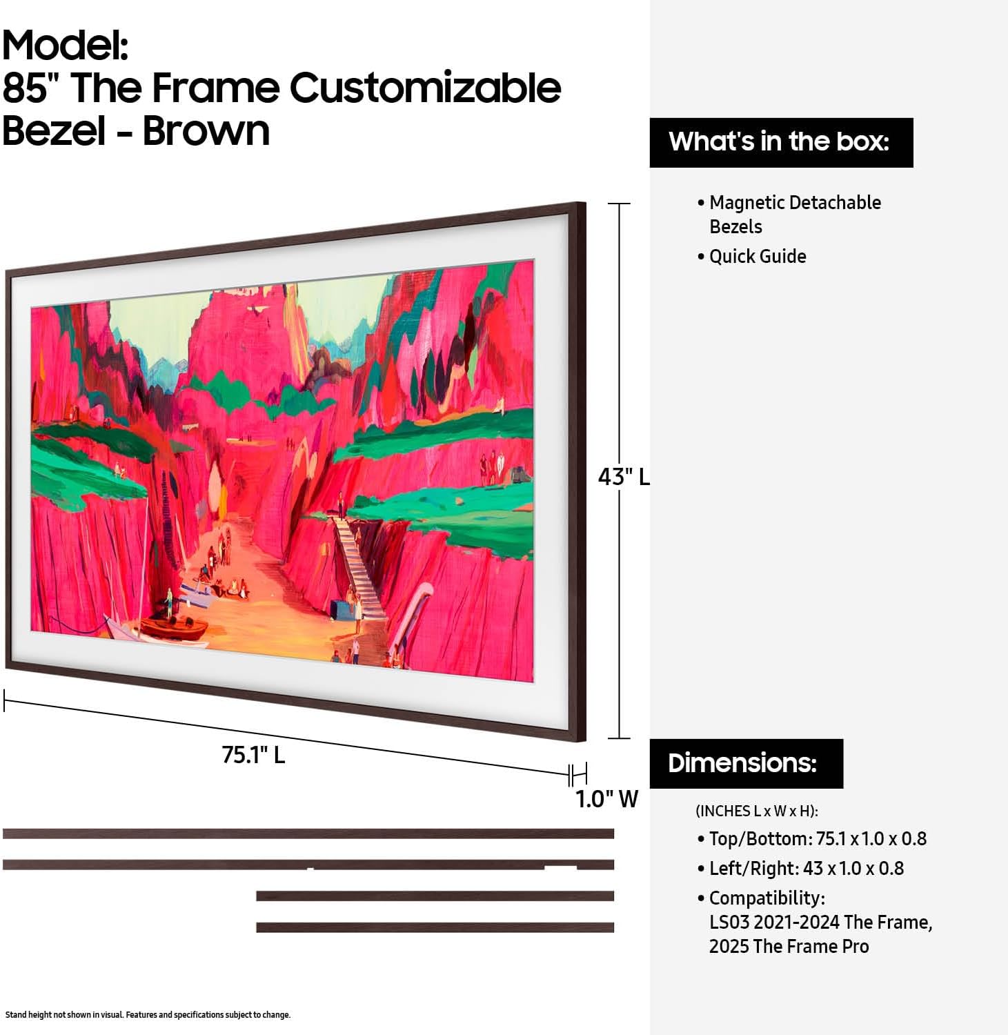 Samsung 85” The Frame Customizable Bezel (2025 Model), Magnetic, Quick and Easy Installation, VG-SCFF85BWBZA, Modern Brown