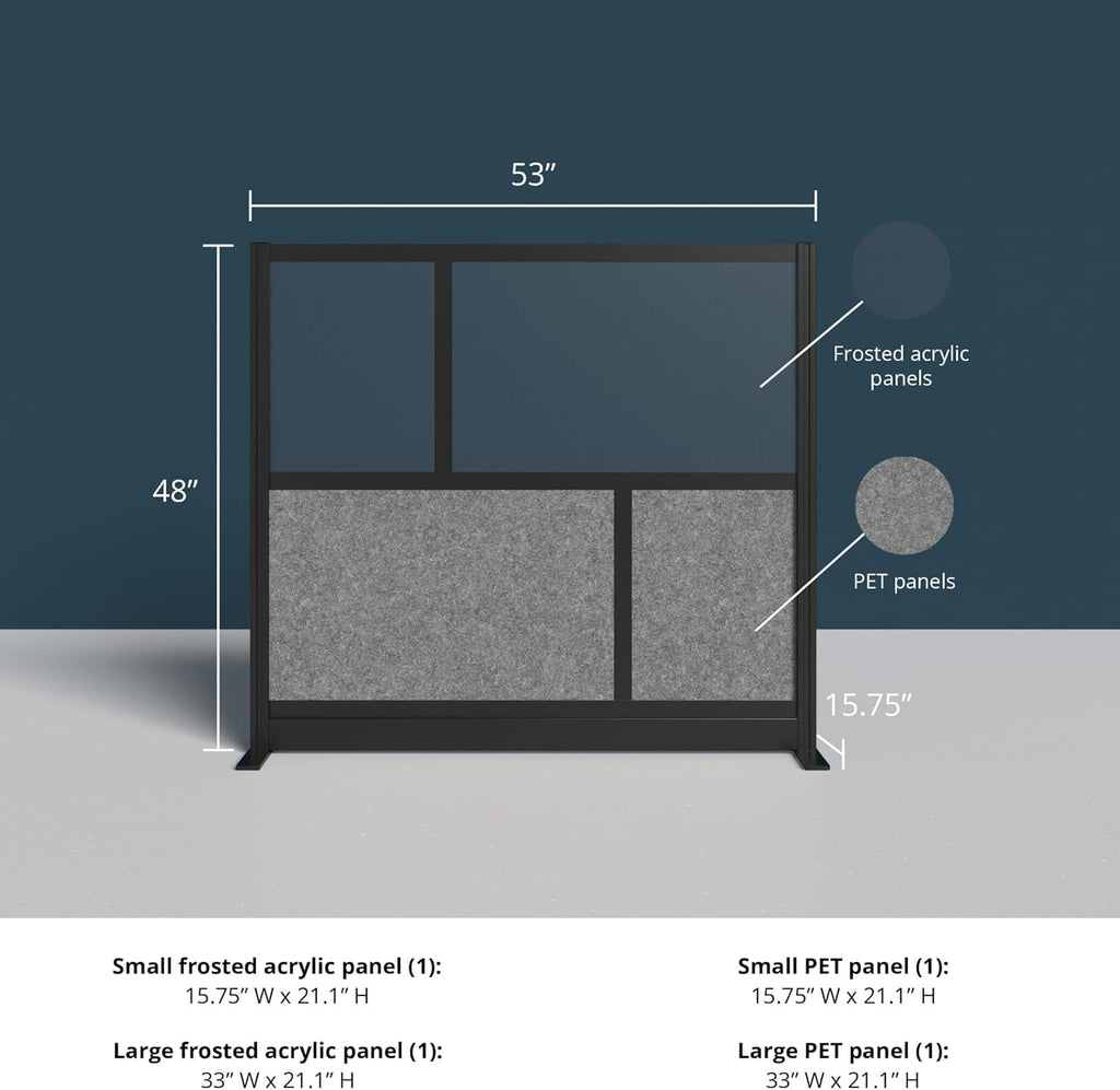 Stand Up Desk Store Expanse Modular Wall | 53'' x 48'' Wall | Expandable Partition Room Divider with Rearrangeable Frosted Acrylic & Sound Absorbent Panels (Black Frame)
