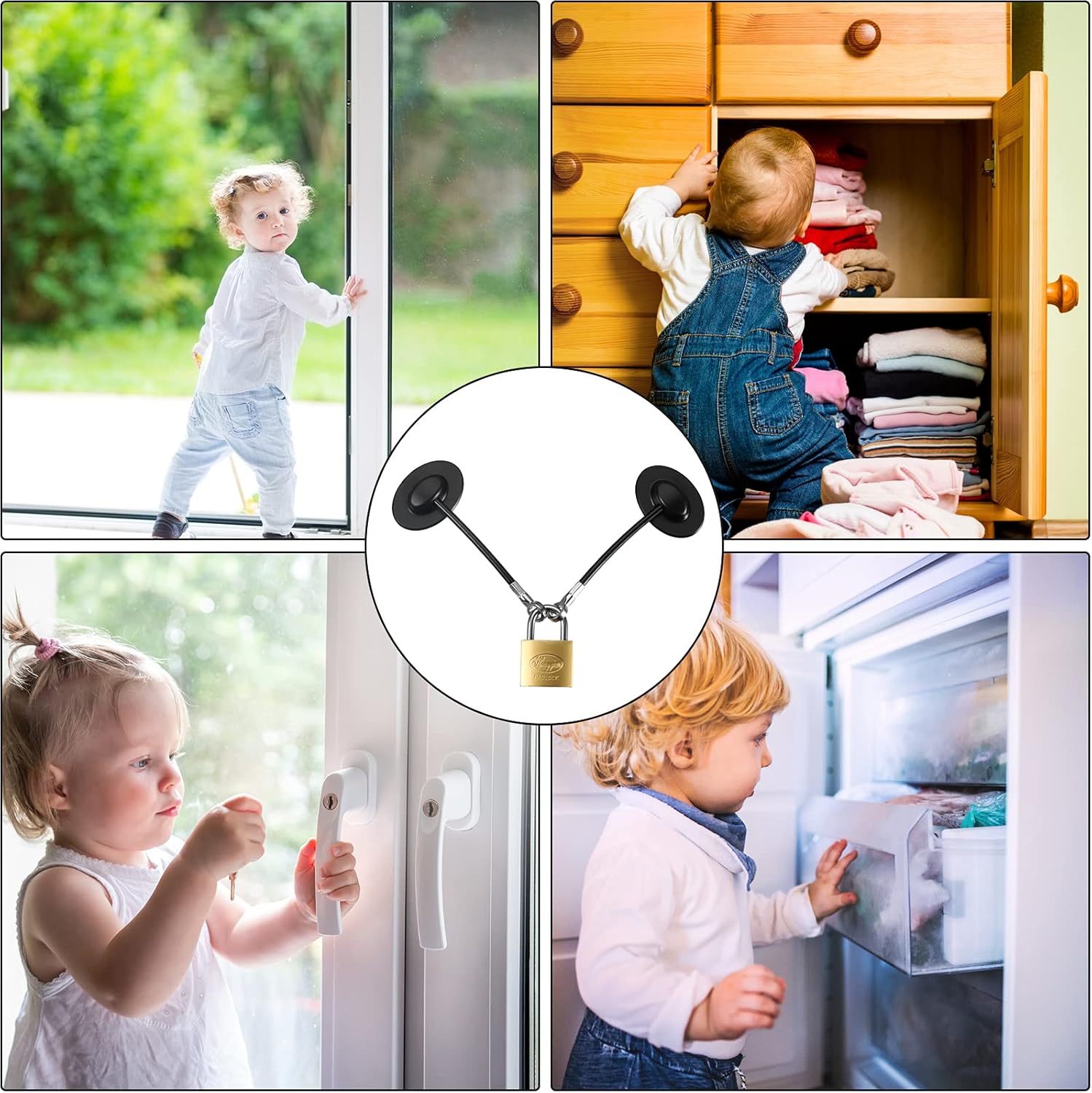 Hotop 4 Pieces Refrigerator Door Lock with Key Padlock Freezer Door Lock Child Safety Cabinet Chest Lock Mini Fridge Lock for Adults and Kids with Adhesive (Black)