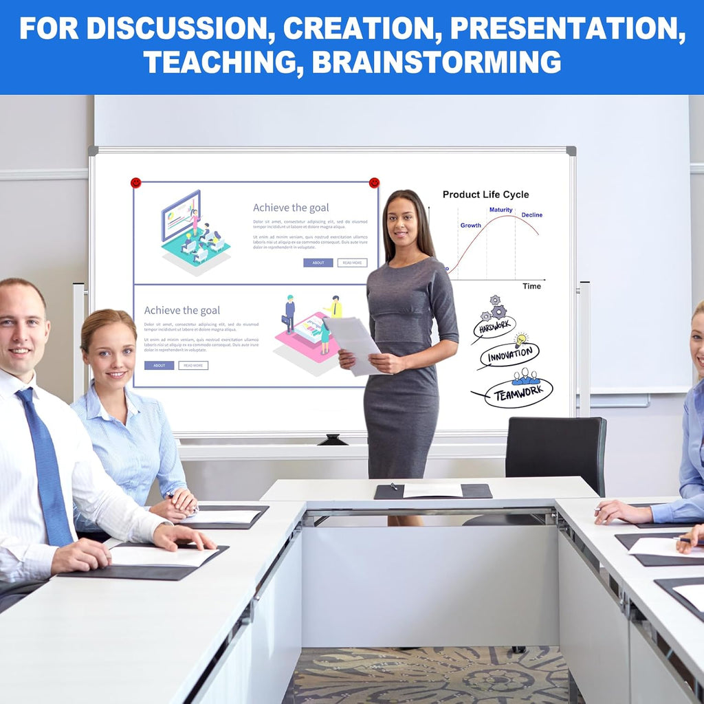 Magnetic White Board Dry Erase Whiteboard with Rolling Stand 72"x48" Double-Sided Mobile Large White Board on Wheels, Including 3 Magnetic Erasers, 7 Markers, 30 Magnets