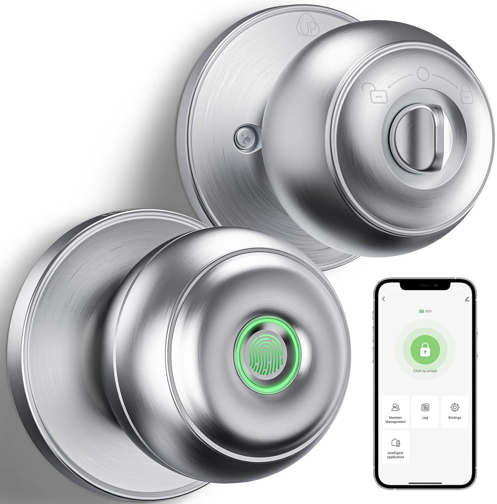 GeekTale Fingerprint Door Lock for Bedrooms, Fingerprint Door Knob with Lock, Smart Door Lock, App Control, Back-up Keys, Thumbprint Door Knob for Bedrooms, Office, Apartment
