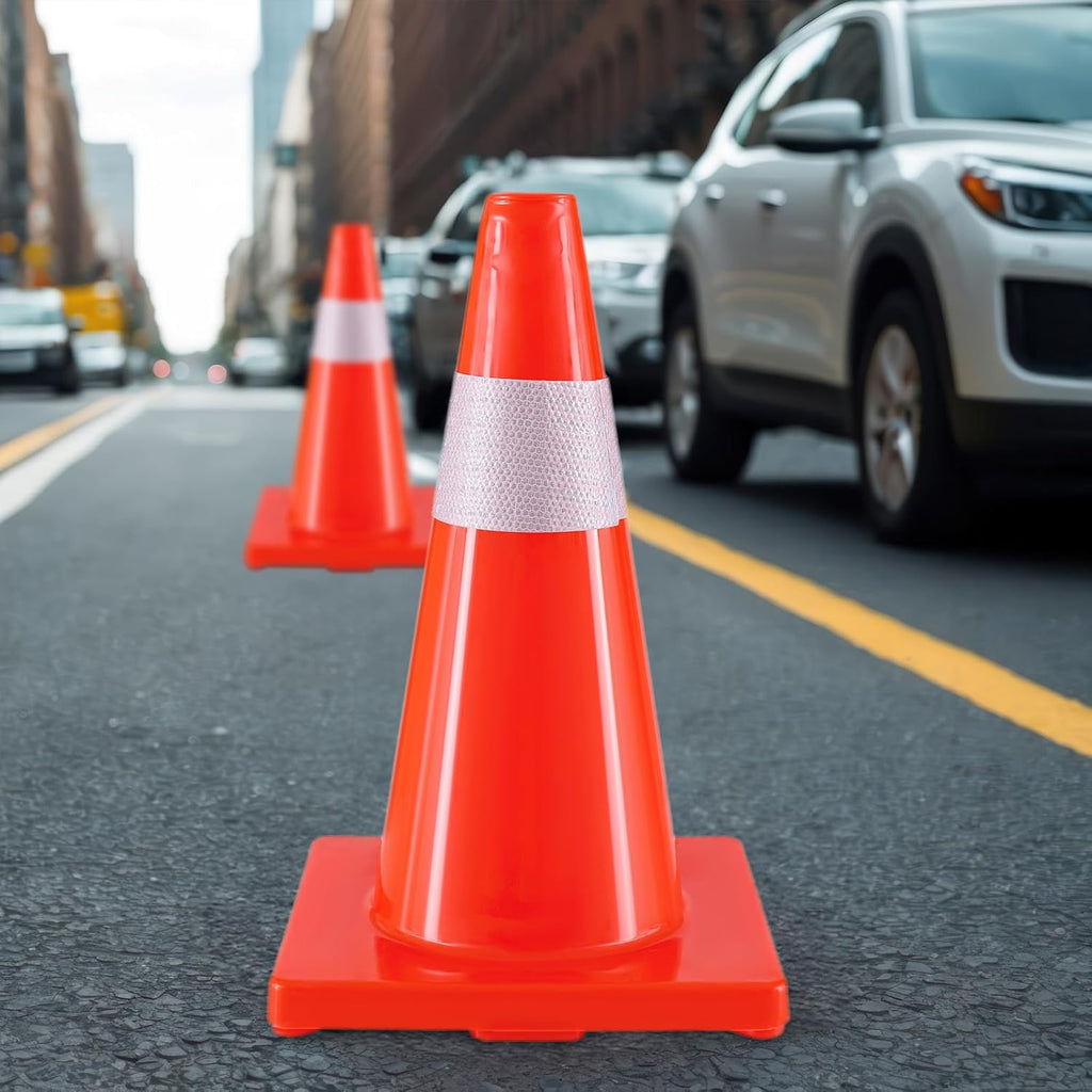 Traffic Safety Cones 18 Inch 4 Pack - Orange Road Parking Cones with Reflective Collars, Heavy Duty PVC Construction Cone Structurally Stable for Road Parking, Traffic Control, Driveway