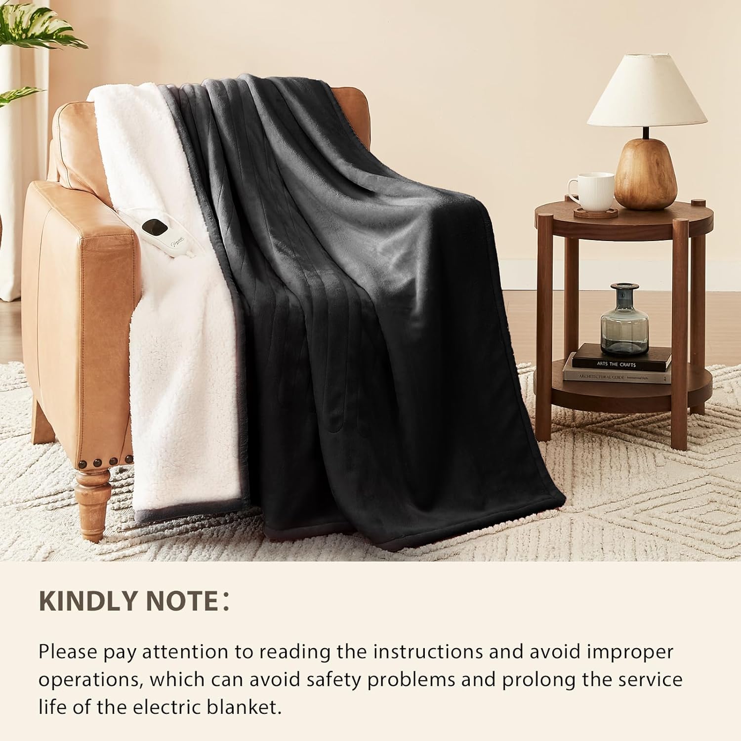 Homemate Electric Heated Blanket Full Size - 72"x84" Heating Blanket Full Size 1/2/4/6/8 Hours Auto-Off 10 Heat Level Over-Heat Protection Flannel Sherpa ETL Certification