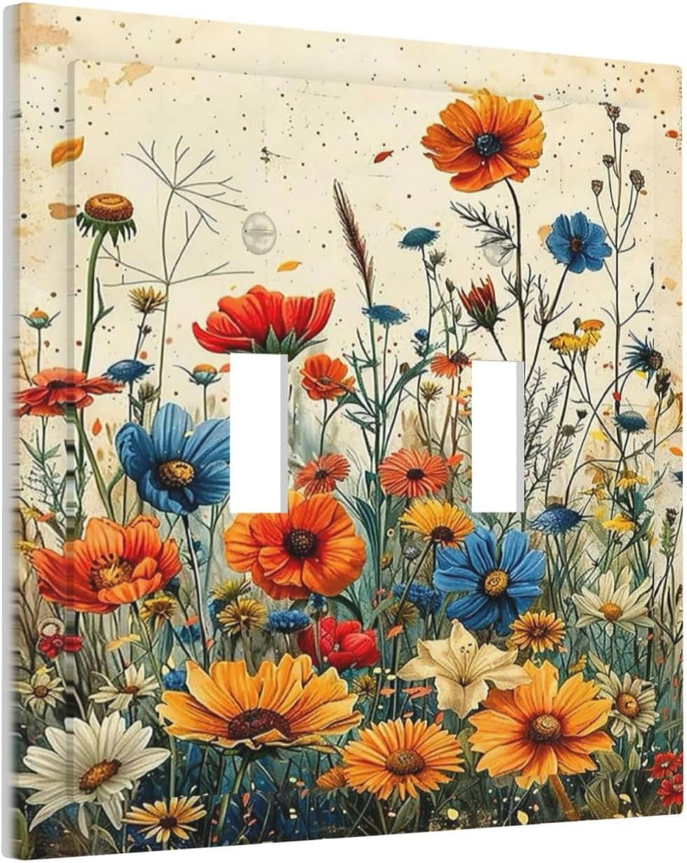 Decorative Switch Plate Covers Colorful Flowers Wildflowers Plants Orange Yellow Blue 2 Gang Double Toggle Light Switch Cover Plate Electrical Wall Plate Outlet Cover for Home Farmhouse