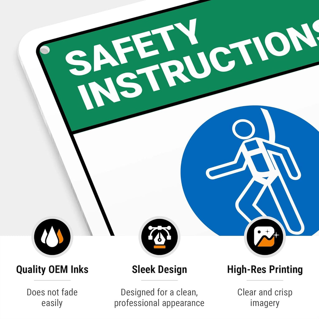 Safety Instructions Body Harness Required For Entry Sign, 10x7 Inches, 55 mil thick HDPS (high density polystyrene), Made in USA by Sigo Signs