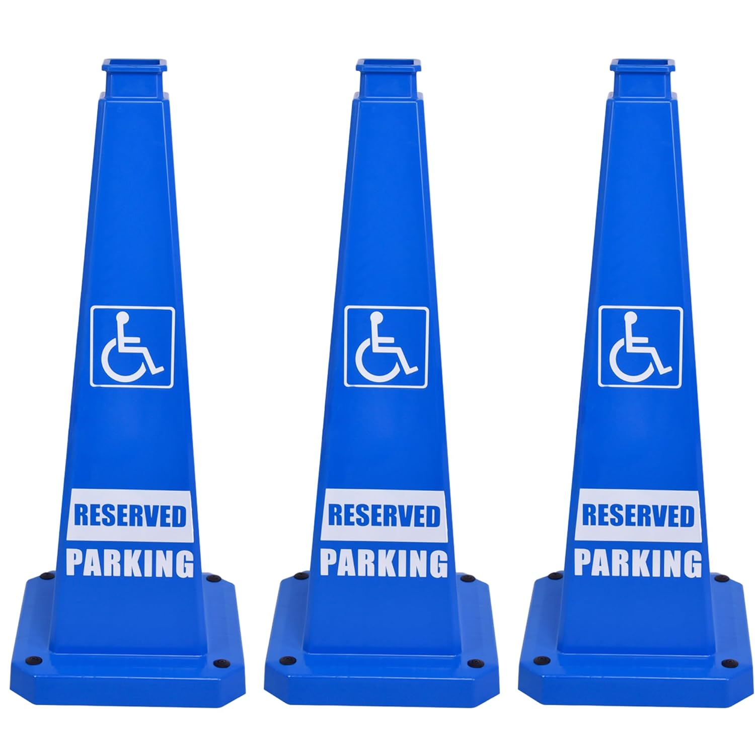 OrangeStar 3-Pack 28" Reserved Parking Cones, Large 4-Sided Message Safety Traffic Cones with Heavy Rubber Base for Indoor Outdoor Use, Parking Lot Control, Driveway Barriers, Blue
