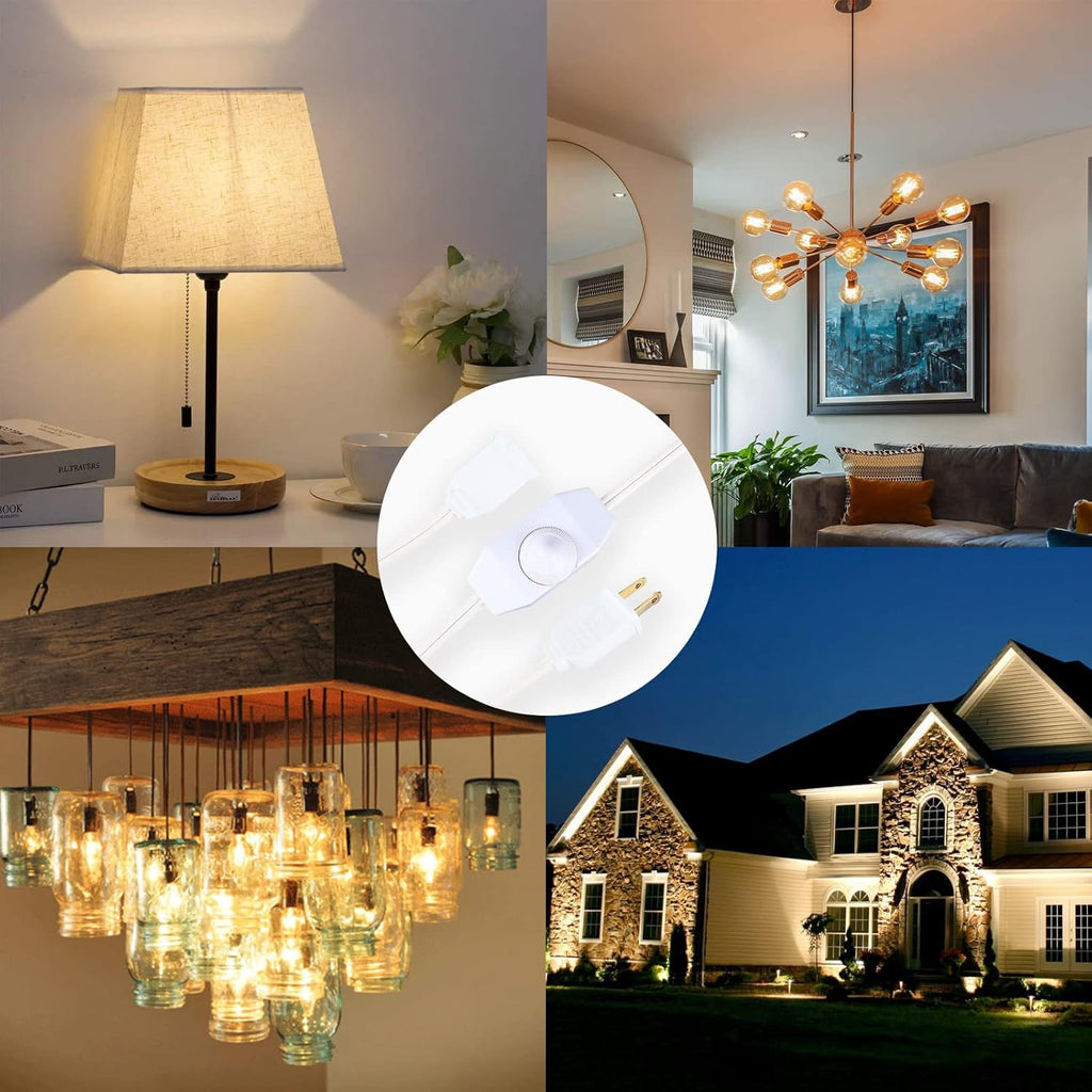 Lamp Dimmer Switch Extension Cord Plug in Dimmer - Rotary Control for 150 Watt Dimmable Lights - Christmas Village Houses Lights Cord Salt Light - 6 ft Cord