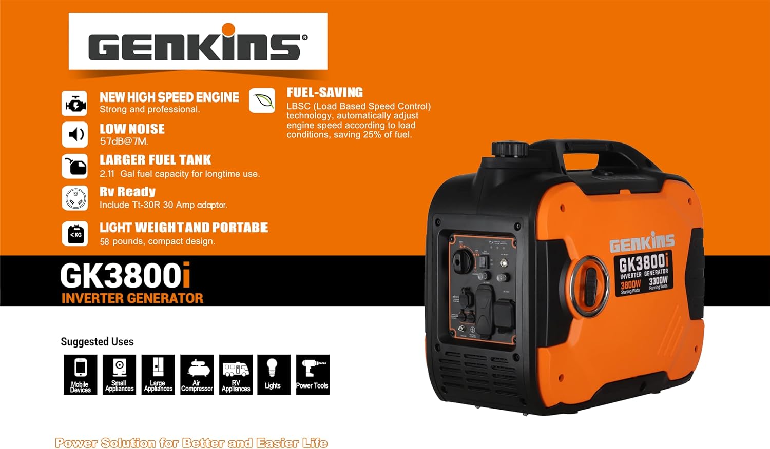 3800 Watt Portable Inverter Generator Ultra Quiet RV Ready Emergency Home Back up Recreation etc Gas Powered EPA Compliant Ship to Puerto Rico