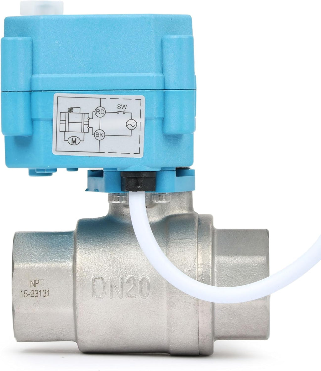 U.S. Solid Motorized Ball Valve - IP67 3/4inch Stainless Steel Ball Valve 110-230V with Waterproof Cover, Full Port, 2 Wire Auto Return, Normally Closed