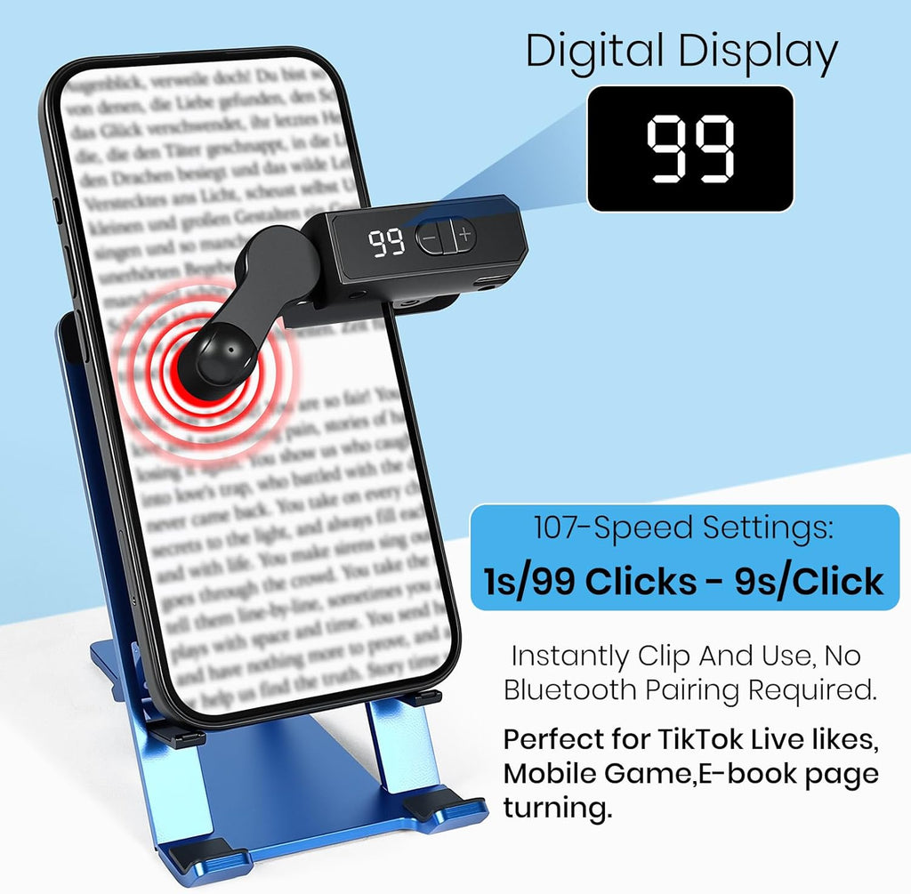 Auto Clicker Smart Tapper for iPhone iPad Android TikTok - Auto Touch Device with 107 Adjustable Speed, Rechargeable，Instant Clicker for Live Stream Likes, Social Media Tasks（Black）