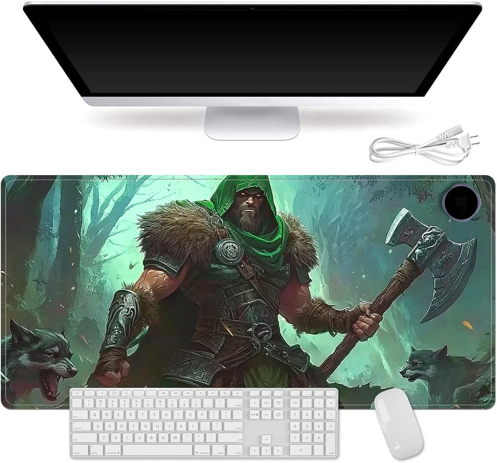 Small Heated Desk Pad 23.6" x 14.2" – Compact Electric Mouse Pad with 3 Heating Levels, Auto Shut-Off, Waterproof PU Surface, Plug-in Warmer for Office or Home Use, Wild Hunter