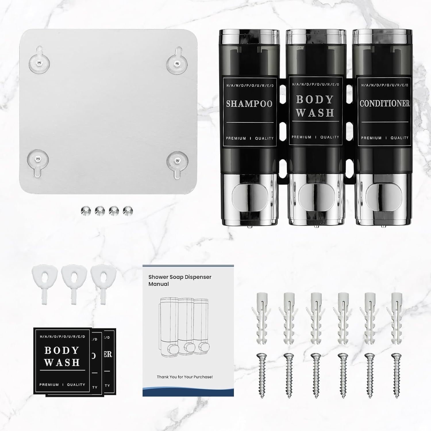 Shampoo and Conditioner Dispenser,Shower Dispenser 3 Chamber No Drill Wall-Mounted Shampoo Dispenser for Shower Wall Mounted Shower Soap Dispenser for Bathroom Hotel Large Capacity,Chrome1