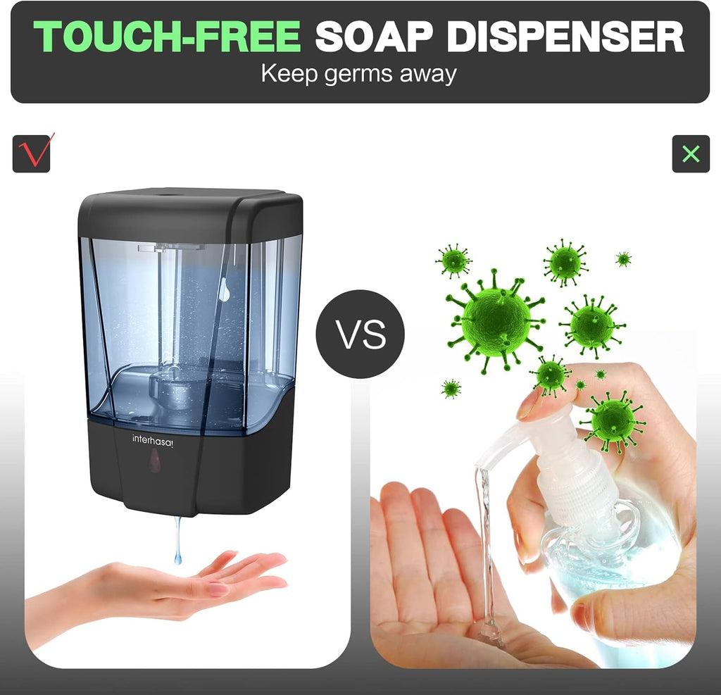 interhasa! Soap Dispenser, Touchless Hand Sanitizer Dispenser Wall Mount Automatic Kitchen Soap Dispenser for Commercial Home, Office, 600ml/20oz Black