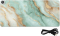 Heated Desk Pad Mouse Pad 31.5x13 Inch PU Leather Desk Mat with 3 Heat Levels Large Mouse Gaming Computer Laptop Mat Mint Green and Gold Marbletexture