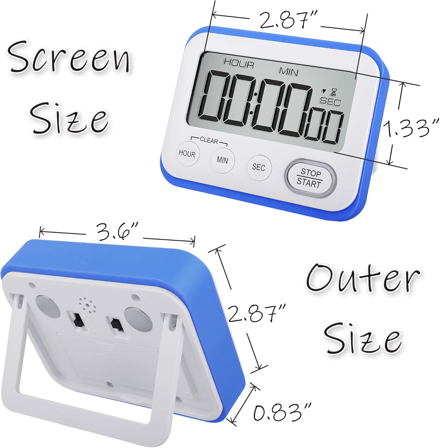 Digital Kitchen Timer Magnetic Loud Alarm, Large LCD Screen Silent/Beeping Multi-Function for Teachers Classroom Kids, Blue