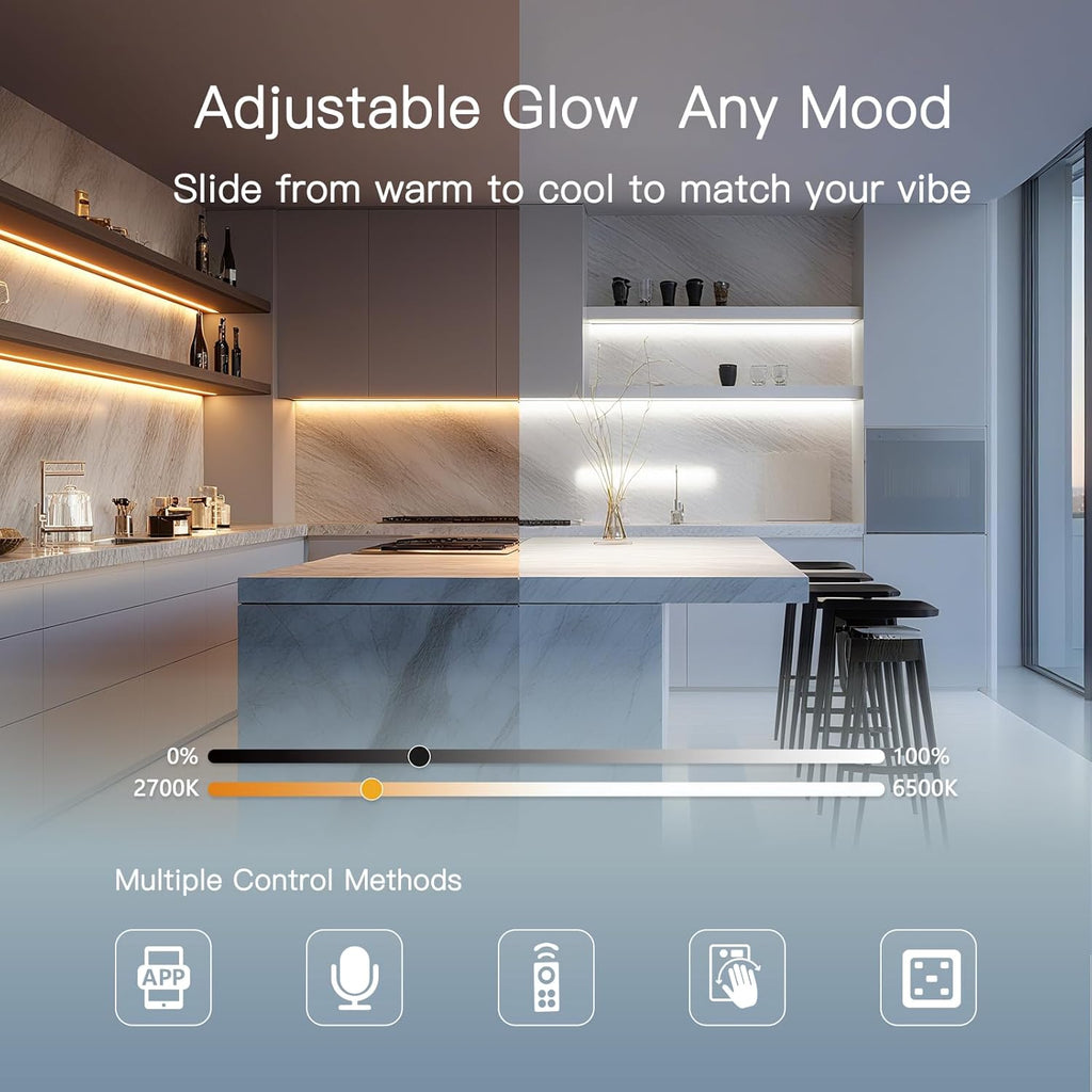 V4light 12'' Aluminum Under Cabinet LED Lights, 6-Pack Ultra-Slim Bars, Plug-in & Wired Touch Dimmer, Adjustable 2700K-6500K Color Temp, Seamless Linkable, Easy Install for Kitchen/Closet/Shelf