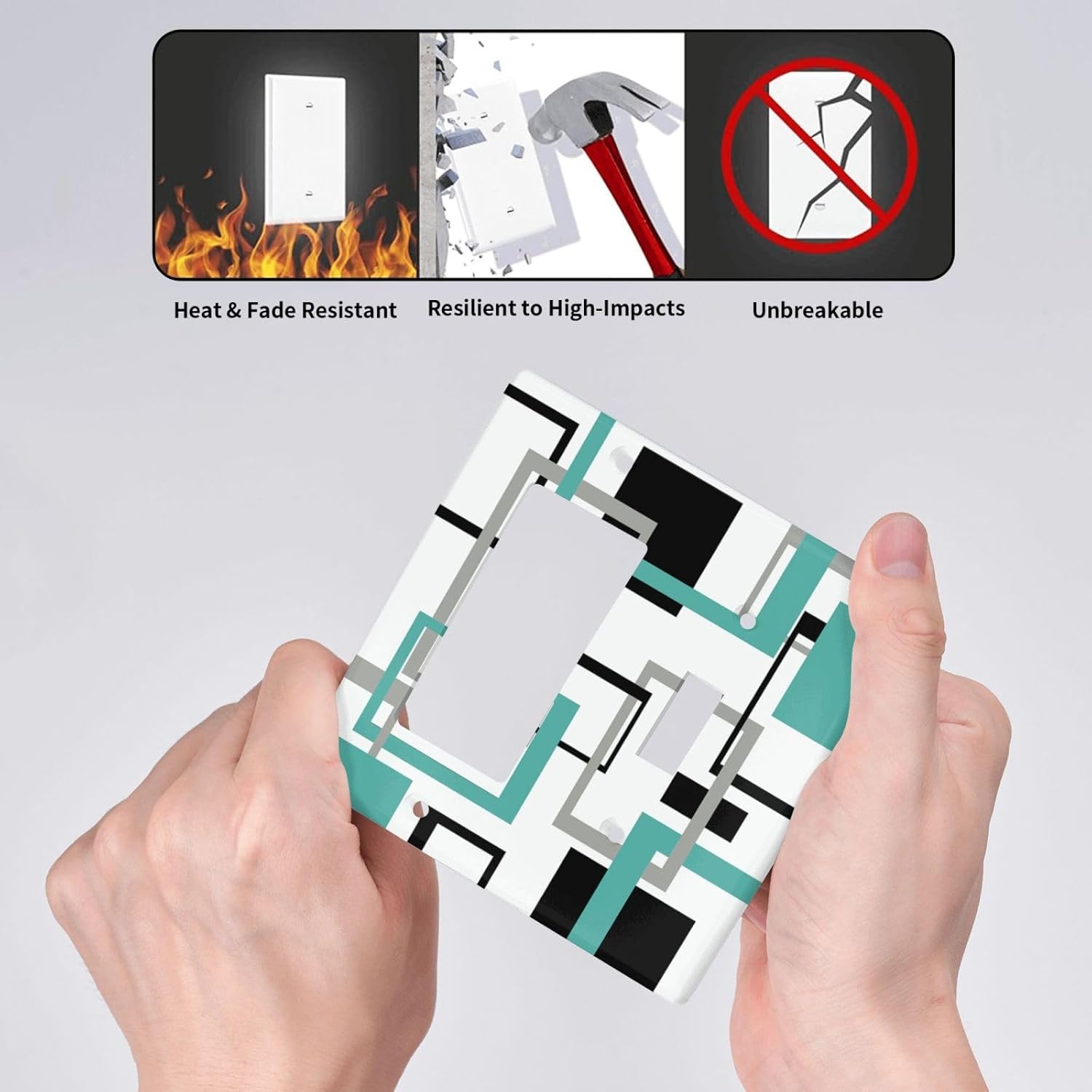 Geometric Turquoise Black Gray Modern Abstract Boho Outlet Covers 1 Toggle 1 Rocker Combination Decorative Wall Plate Electrical Switch Plates Light Switch Cover Plate for Office Nursery Decor