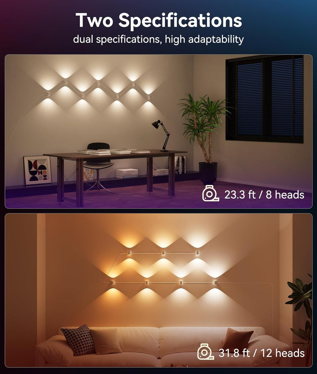 12 Lamp RGBCW Indoor Wall Lights, Up Down Lighting Bedroom Wall Sconces, Music Sync, DIY Styling White Color Changing Wall Lamps For Living room, Party, Home Decor, Compatible Alexa/Google Assistant