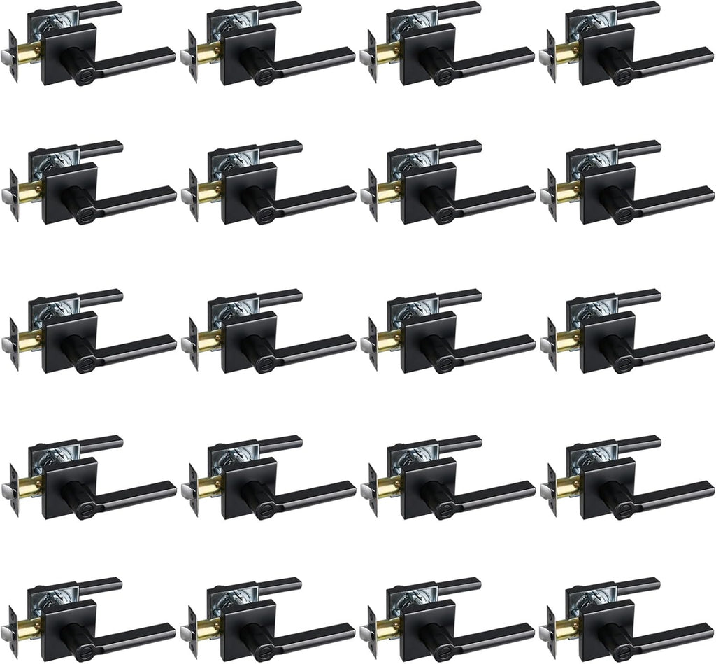 Privacy Door Lever, Heavy Duty Bathroom Bedroom Handle Lock, Keyless Interior Knobs, Matte Black, Reversible for Right&Left Handed, 20Packs