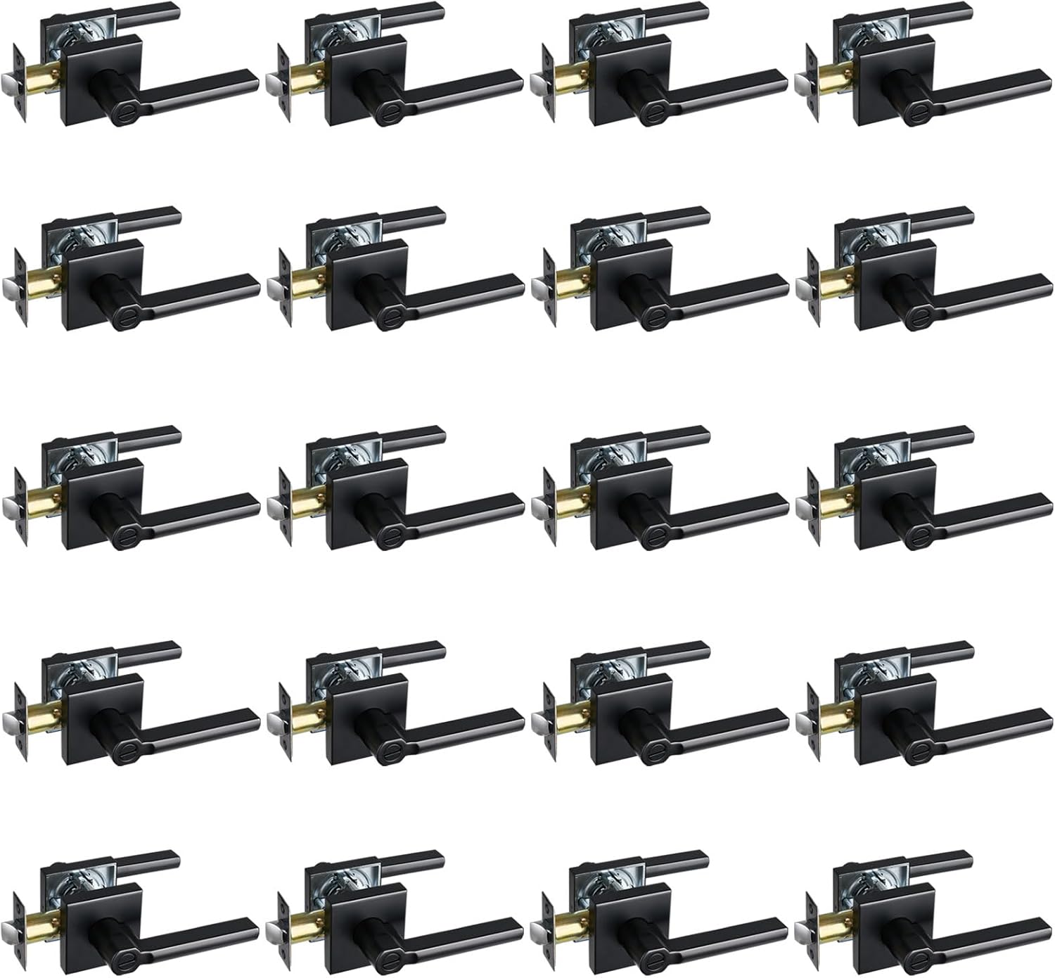 Privacy Door Lever, Heavy Duty Bathroom Bedroom Handle Lock, Keyless Interior Knobs, Matte Black, Reversible for Right&Left Handed, 20Packs