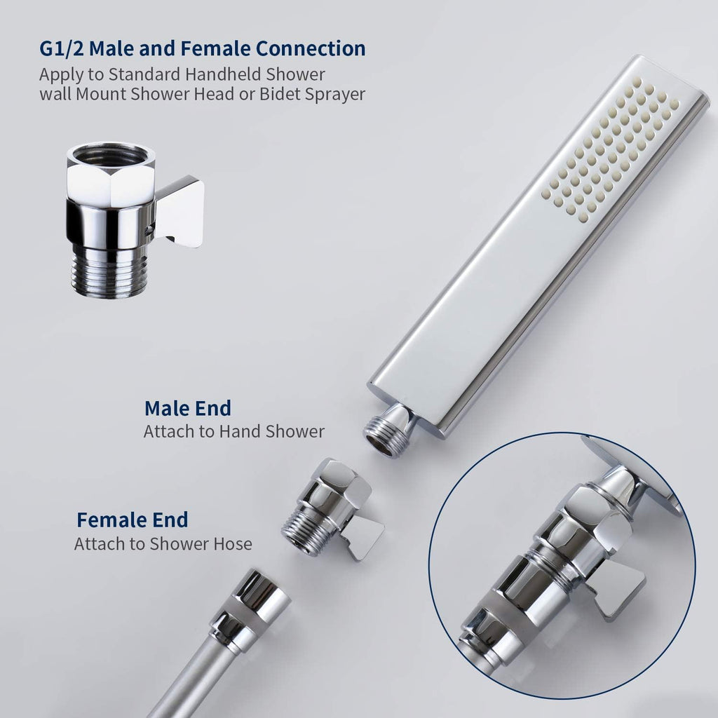 Tenfe Water Flow Control Valve for Shower Head, Brass Adjustable Water Pressure Regulator for Hand Held Shower Shut Off Valve, Polished Chrome On/off Switch G1/2 Standard Connection