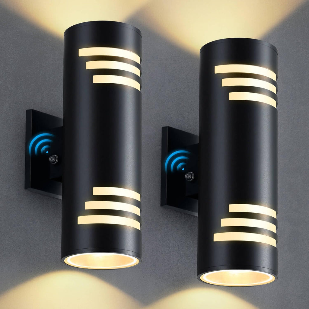 Dusk to Dawn Outdoor Lighting 2 Pack, Modern Outdoor Wall Lights Black Exterior Lighting Fixtures with E26 Base, Cylinder Sconce Waterproof Outdside Lights for House Porch, Bulbs Include