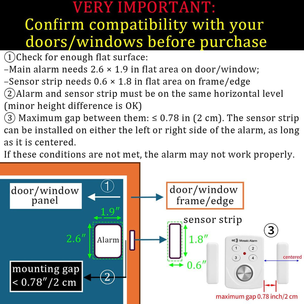 3 Pack Door Alarms with Delay When Left Open 130db Window Break Sliding Siren Vibration Detect Sensor for Home, Apartment Security. Keypad Intruder Burglar Entry Alert. Pool Alarm for Kids Safety