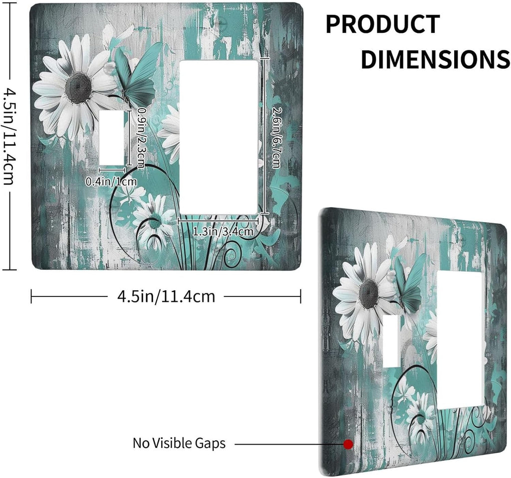 Outlet Covers Teal Daisy Floral Vintage Wood Plank 1 Toggle 1 Rocker Combination Decorative Wall Plate Electrical Switch Plates Light Switch Cover Plate For Farmhouse Cabin Decor