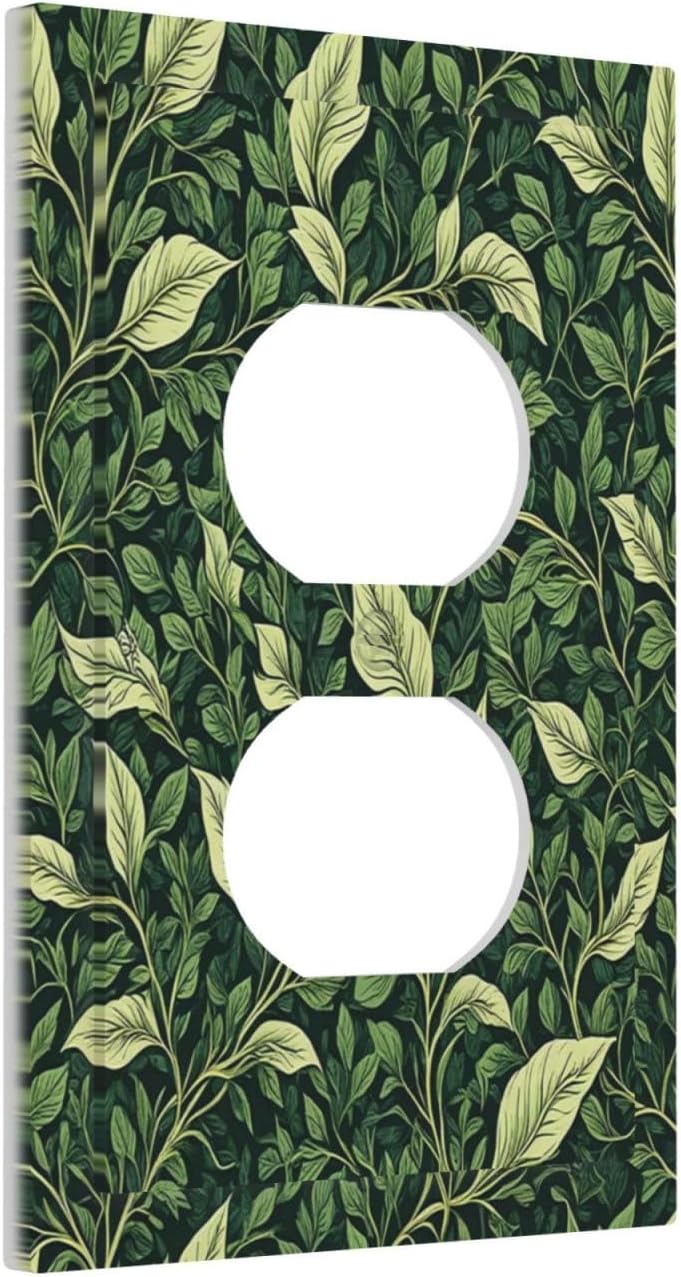 Vintage Green Plant Leaves 1 Gang Duplex Receptacle Switch Wall Plate Decorative Switchplate Outlet Covers Electrical Plug Cover Faceplate for Bathroom Home Decor 5 X 3 IN
