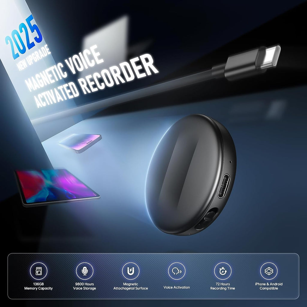 136GB(9800Hours) Magnetic Voice Activated Recorder - Recording Device with AI-Intelligent Triple Noise Reduction, Portable Dictaphone Digital Voice Recorder with Playback for Lecture Meeting Interview