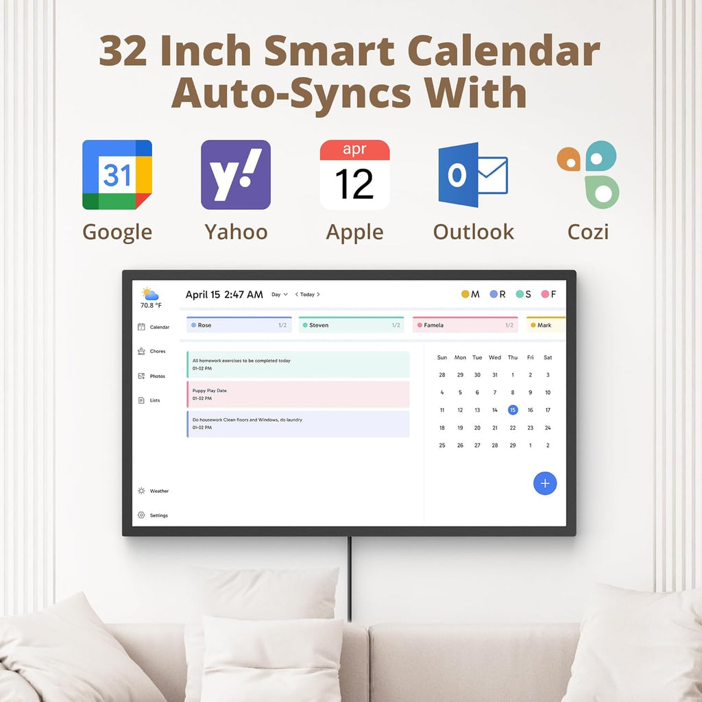 Dragon Touch 32" Digital Calendar Chore Chart – 1080P Full HD Interactive Touchscreen, Hearth Display Digital Calendar Wall & Desk Mountable for Seamless Scheduling