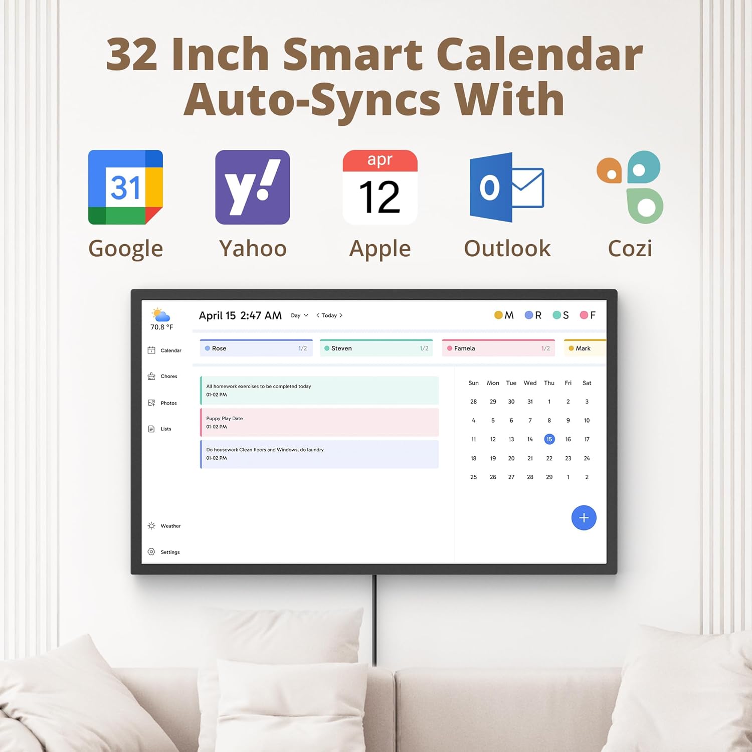 Dragon Touch 32" Digital Calendar Chore Chart – 1080P Full HD Interactive Touchscreen, Hearth Display Digital Calendar Wall & Desk Mountable for Seamless Scheduling