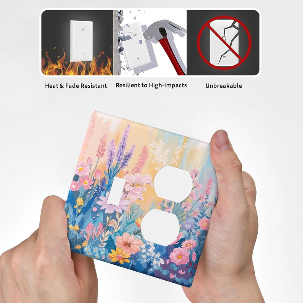 Outlet Covers Colorful Watercolor Flowers Wildflower Plants 1 Toggle 1 Duplex Switch Plate Covers Electrical Light Switch Cover Plate Decorative Wall Plate Socket Cover for Bathroom Home Decor