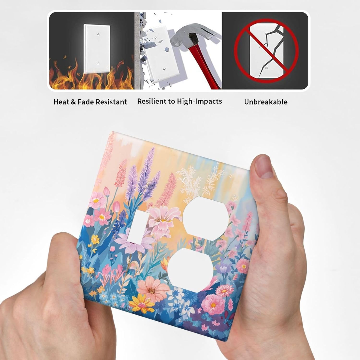 Outlet Covers Colorful Watercolor Flowers Wildflower Plants 1 Toggle 1 Duplex Switch Plate Covers Electrical Light Switch Cover Plate Decorative Wall Plate Socket Cover for Bathroom Home Decor