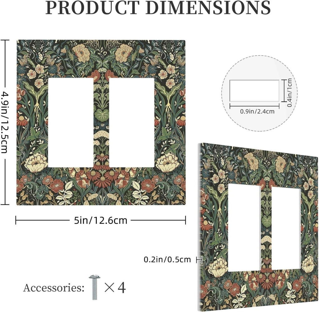 Decorative Outlet Covers Vintage Dark Floral William Morris Green Flower 2 Gang Double GFCI Rocker Electrical Wall Panels Light Switch Cover Plate for living Room Home Decor