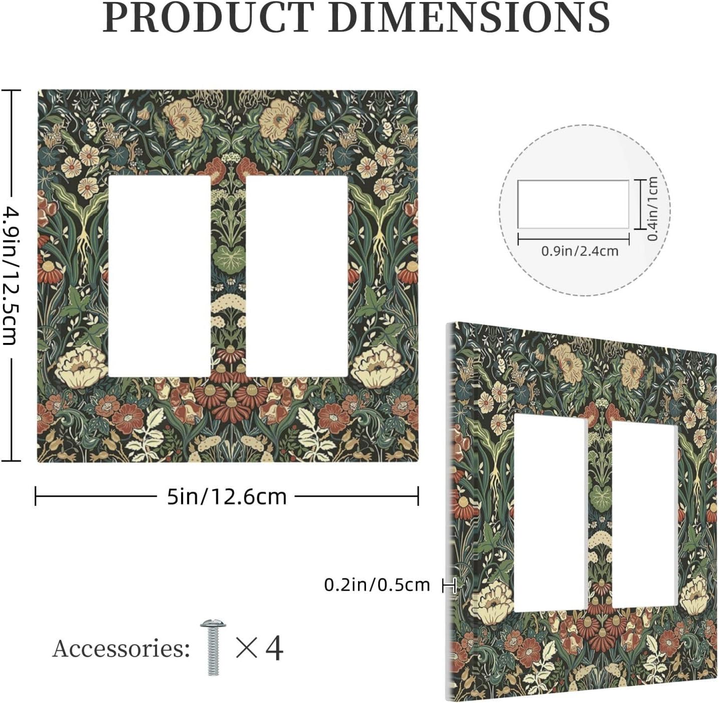 Decorative Outlet Covers Vintage Dark Floral William Morris Green Flower 2 Gang Double GFCI Rocker Electrical Wall Panels Light Switch Cover Plate for living Room Home Decor