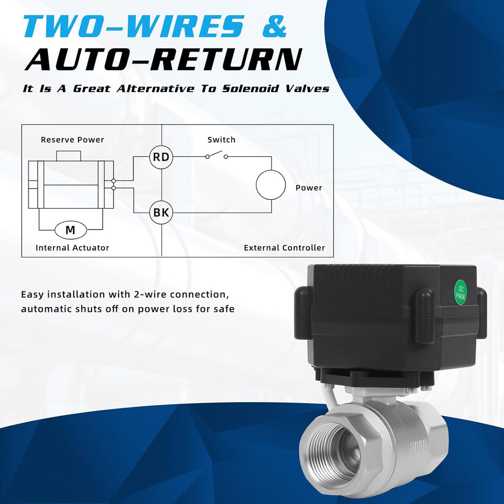 3/4" Motorized Ball Valve 30 Pack - 9-24V AC/DC Electric Water Valve with Full Port,2 Wire Auto Return Motorized Electrical Ball Valve,Stainless Steel