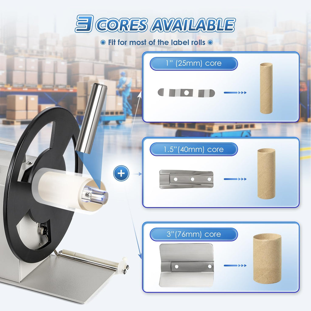 Automatic Label Rewinder, Speed-Adjustable Sticker Rewinder, Bidirectional Label Rewinding Machine, Synchronized with Printer, 1"/1.5"/3" Core Holder, Width 3.54"